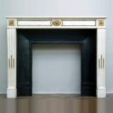 Louis XVI style Carrara marble fireplace mantel with bronze inlays - Reference 0449&nbsp;Width&nbsp;4' 4'' ⅜&nbsp;Height&nbsp;3' 6'' ½