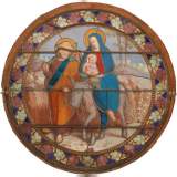 Round Stained glass window The flight into Egypt - Reference 1090&nbsp;Width&nbsp;3' 7'' ¼&nbsp;Height&nbsp;3' 7'' ¼