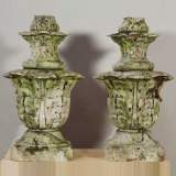 Pair of stone pillar top urns - Reference 1096 Width 1' 1'' Height 1' 10'' ½ Pair of stone pillar top urns - Reference 1096 Width 1' 1'' Height 1' 10'' ½