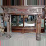 Wood mantel with lion heads and paws - Reference 1261&nbsp;Width&nbsp;7' 4'' ⅝&nbsp;Height&nbsp;6' '' ⅞