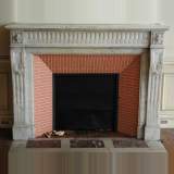 White marble Louis XVI mantel - Reference 1313&nbsp;Width&nbsp;4' 9'' ⅛&nbsp;Height&nbsp;3' 6'' ½