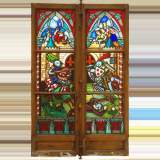 Stained Glass window Neo-Gothic knights in battle - Reference 1318&nbsp;Width&nbsp;3' 9'' ¼&nbsp;Height&nbsp;5' 9'' ⅝