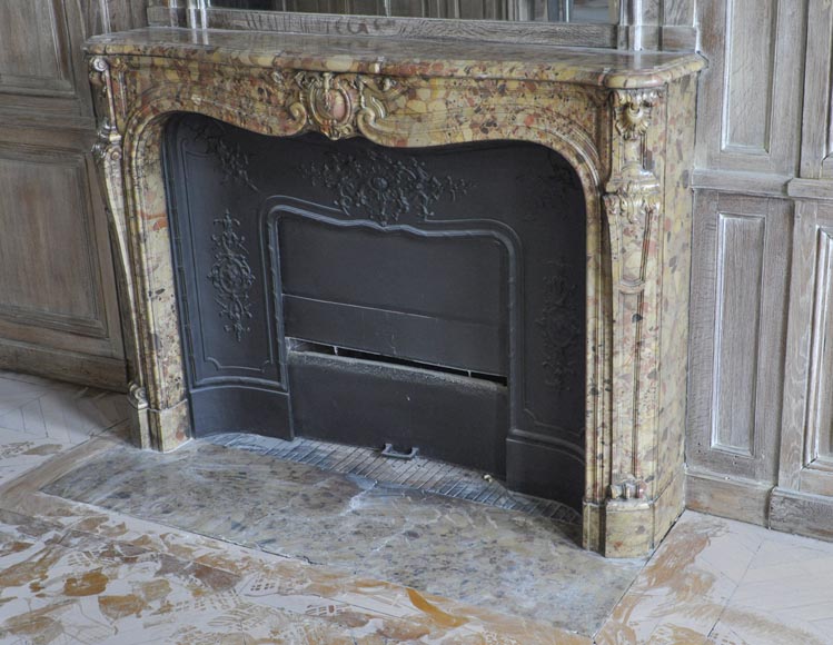 Beautiful Antique Louis XV Period Fireplace In Breche D Alep Marble