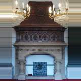 Oak Four Season Mantel on stone column base - Reference 9440 Width 9' '' ⅝ Height 12' 5'' ⅝ Oak Four Season Mantel on stone column base - Reference 9440 Width 9' '' ⅝ Height 12' 5'' ⅝
