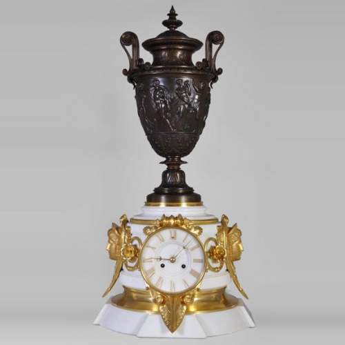 Important Napoléon III style double side clock in statuary marble and bronze