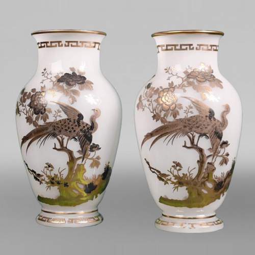 BACCARAT, Pair of Vases With Peacock, Rooster and Wader, circa 1880