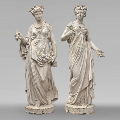 VAL D’OSNE FOUNDRY,  Cast iron statues of the goddess Ceres  and of the nymph Pomona, after Mathurin MOREAU