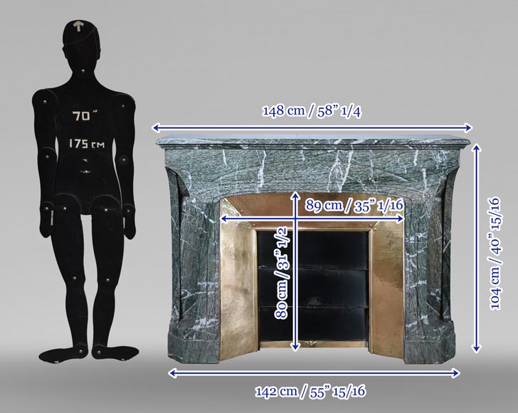 Tony SELMERSHEIM, Art Nouveau Mantelpiece in Green Campan Marble, 1910 Tony SELMERSHEIM, Art Nouveau Mantelpiece in Green Campan Marble, 1910-16