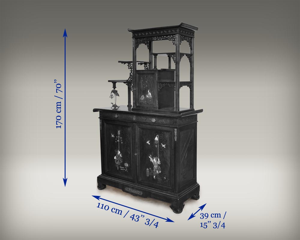 Japanese style display cabinet with birds - Bookcases, desks, Vitrines