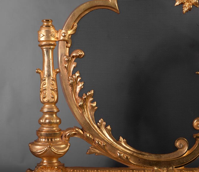 Antique Napoleon III firescreen in gilt bronze with the Salamander of ...