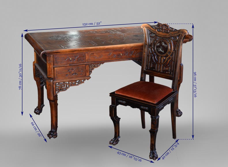 Gabriel Viardot 1830 1906 Japanese Style Desk With Mother Of