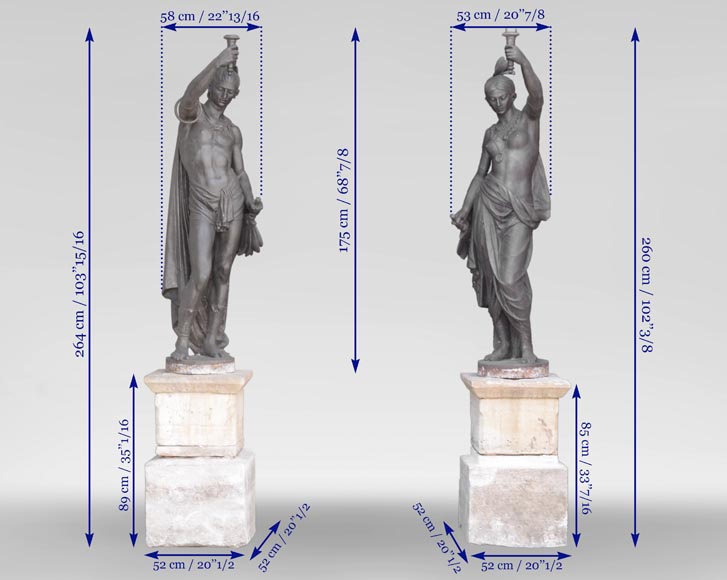 Val d'Osne Foundry - Beautiful pair of statues with Indians made of cast iron 