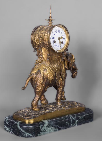 Christophe FRATIN (1801-1864) rare Asian elephant clock, in gilded and patinated bronze-2