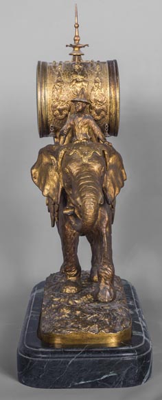 Christophe FRATIN (1801-1864) rare Asian elephant clock, in gilded and patinated bronze-5