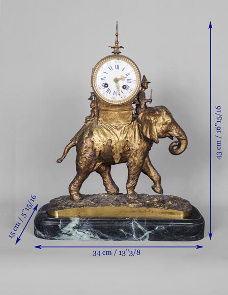 Christophe FRATIN (1801-1864) rare Asian elephant clock, in gilded and patinated bronze-7