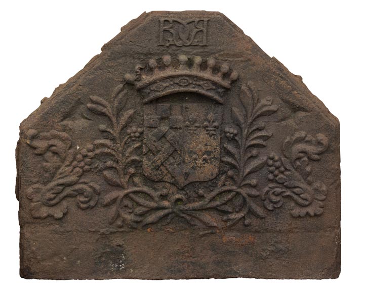 17th Century Fireback With The Wedding Coat Of Arms Of Rene Du