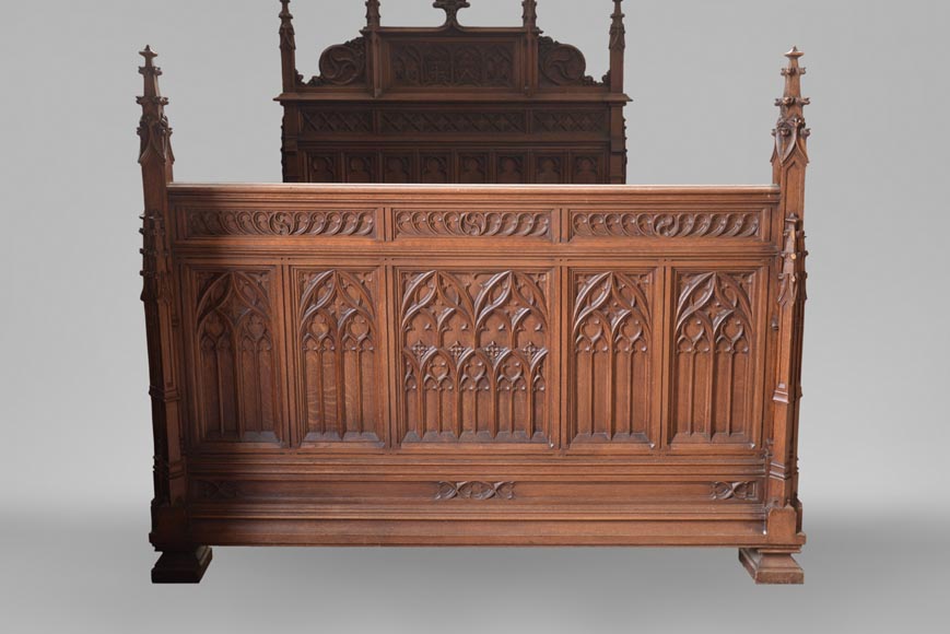 Set Of Bedroom Furniture In Carved Oak Neo Gothic Style