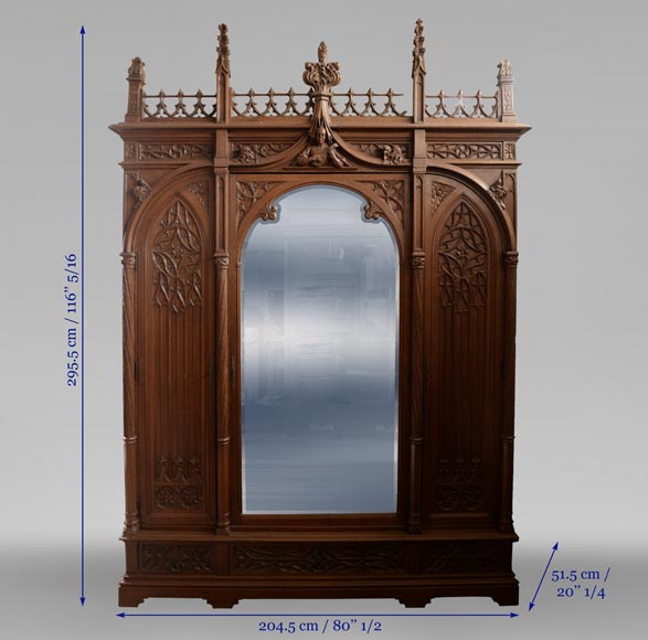 Set Of Bedroom Furniture In Carved Oak Neo Gothic Style