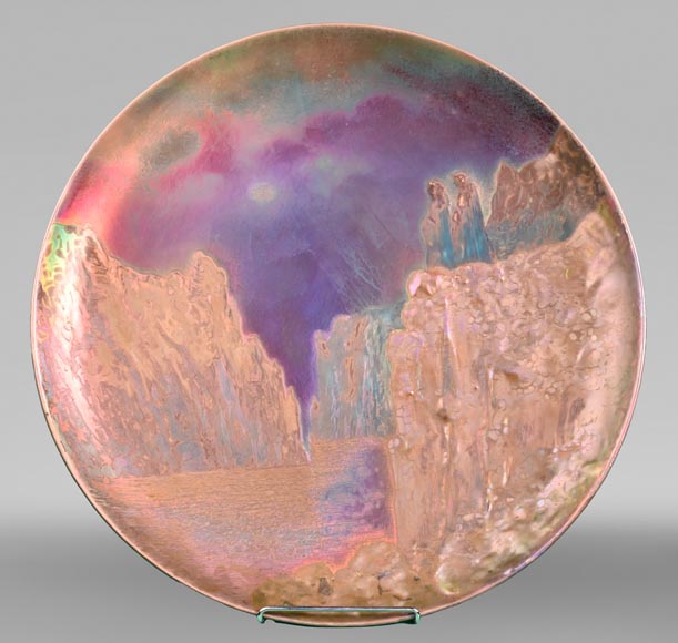 Clément MASSIER, Allegory of Dante, glazed ceramic dish with iridescent glaze-0