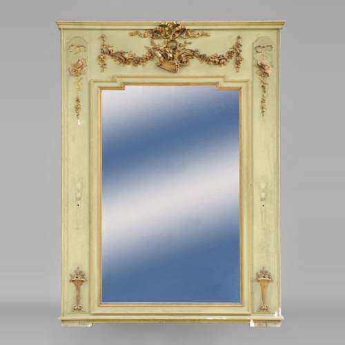 French Louis XVI Style Bow Knot Pediment Giltwood Wall Mirror For