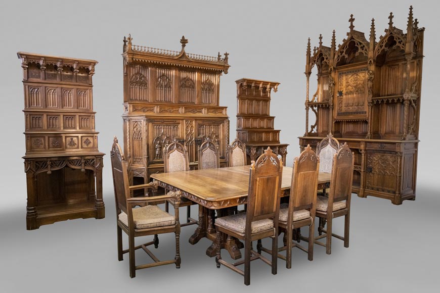 In the style of VIOLLET-LE-DUC, Exceptional Neo-Gothic Dining Room, 19th Century-0