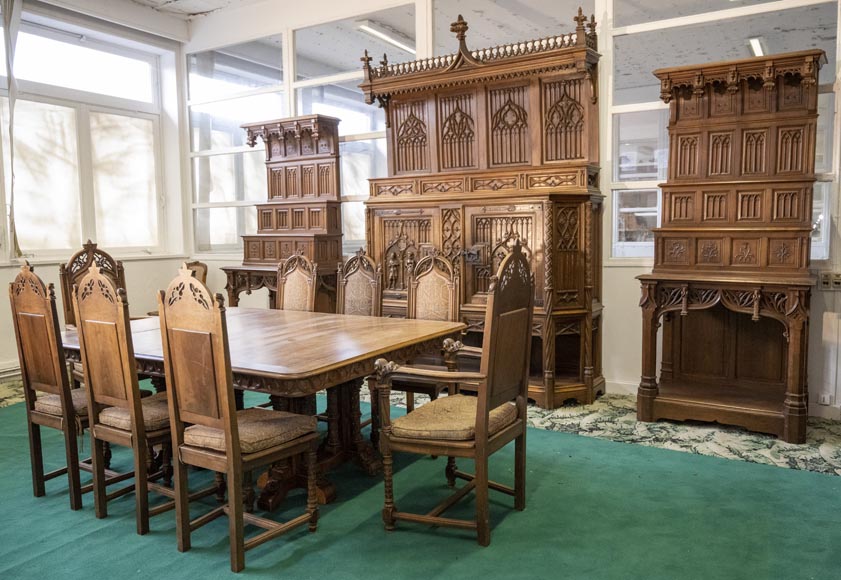 In the style of VIOLLET-LE-DUC, Exceptional Neo-Gothic Dining Room, 19th Century-1