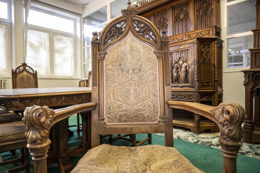 In the style of VIOLLET-LE-DUC, Exceptional Neo-Gothic Dining Room, 19th Century-4