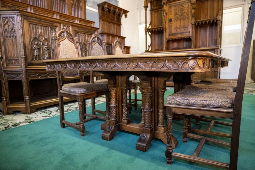 In the style of VIOLLET-LE-DUC, Exceptional Neo-Gothic Dining Room, 19th Century-7