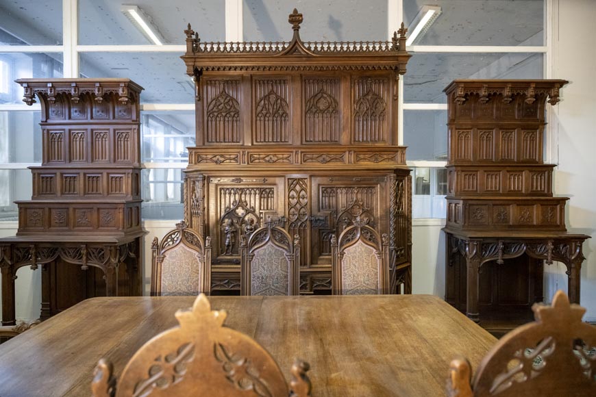 In the style of VIOLLET-LE-DUC, Exceptional Neo-Gothic Dining Room, 19th Century-8