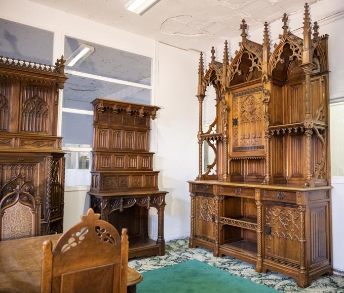 In the style of VIOLLET-LE-DUC, Exceptional Neo-Gothic Dining Room, 19th Century-13