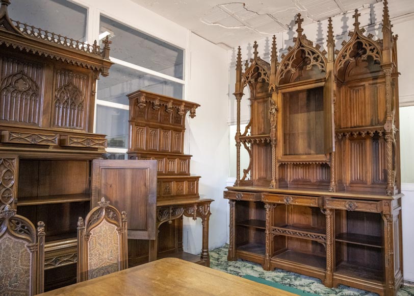 In the style of VIOLLET-LE-DUC, Exceptional Neo-Gothic Dining Room, 19th Century-17