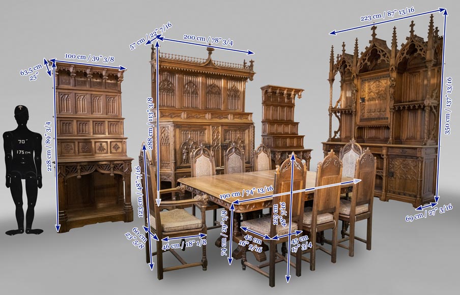 In the style of VIOLLET-LE-DUC, Exceptional Neo-Gothic Dining Room, 19th Century-28