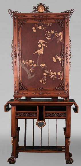 CHARBONNIER (cabinetmaker) for L’ESCALIER DE CRISTAL, Japonist Cabinet with Sliding Lacquer Panel, circa 1890-0