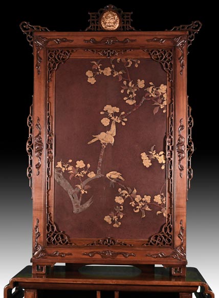 CHARBONNIER (cabinetmaker) for L’ESCALIER DE CRISTAL, Japonist Cabinet with Sliding Lacquer Panel, circa 1890-2