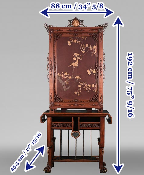 CHARBONNIER (cabinetmaker) for L’ESCALIER DE CRISTAL, Japonist Cabinet with Sliding Lacquer Panel, circa 1890-14