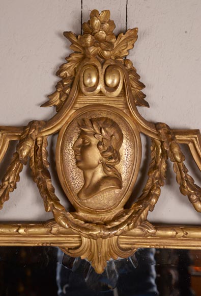 Antique Napoleon III style gilded wood trumeau carved with a profile ...