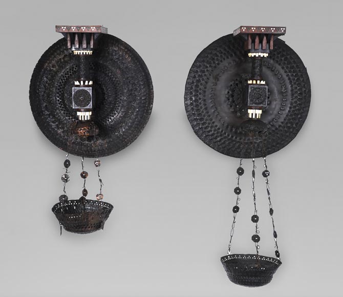 Carlo BUGATTI, Pair of Moorish style wall console sconces, circa 1888-0