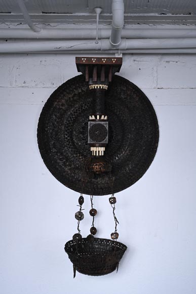 Carlo BUGATTI, Pair of Moorish-style wall sconces in brass, bone and copper-1