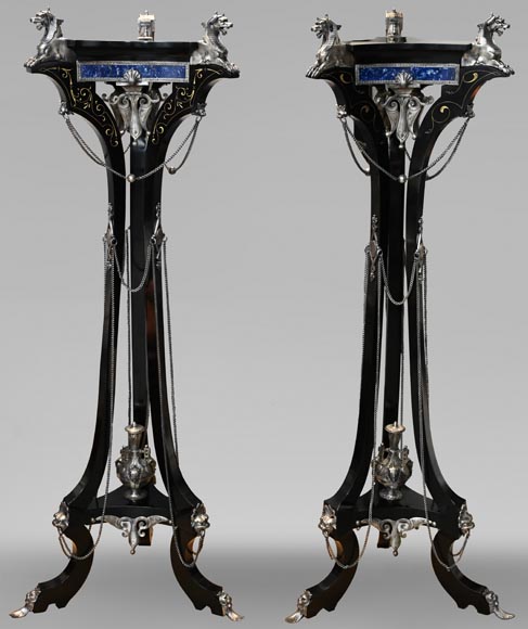 Charles Guillaume DIEHL, Pair of Orientalist Pedestals Adorned with Sphinxes-0