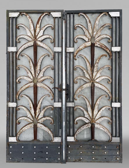 Armand Albert RATEAU (création) Baguès FRÈRES (exécution) double-porte Art déco en fer forgé polychrome au décor de palmiers, après 1925-4