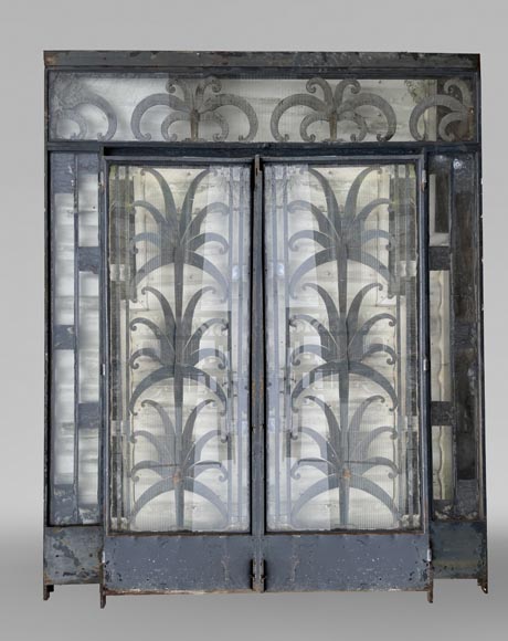 Armand Albert RATEAU (création) Baguès FRÈRES (exécution) double-porte Art déco en fer forgé polychrome au décor de palmiers, après 1925-6