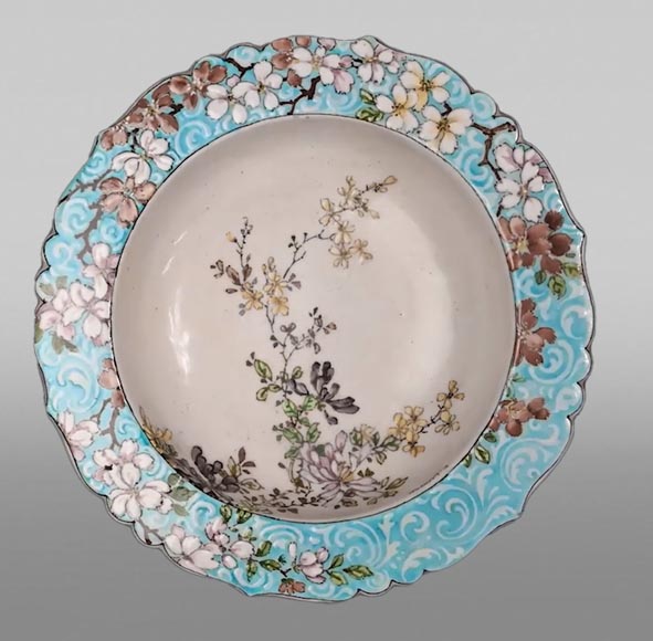 Edmond LACHENAL for L'ESCALIER DE CRISTAL, Earthenware bowl decorated with flowers, circa 1890-0