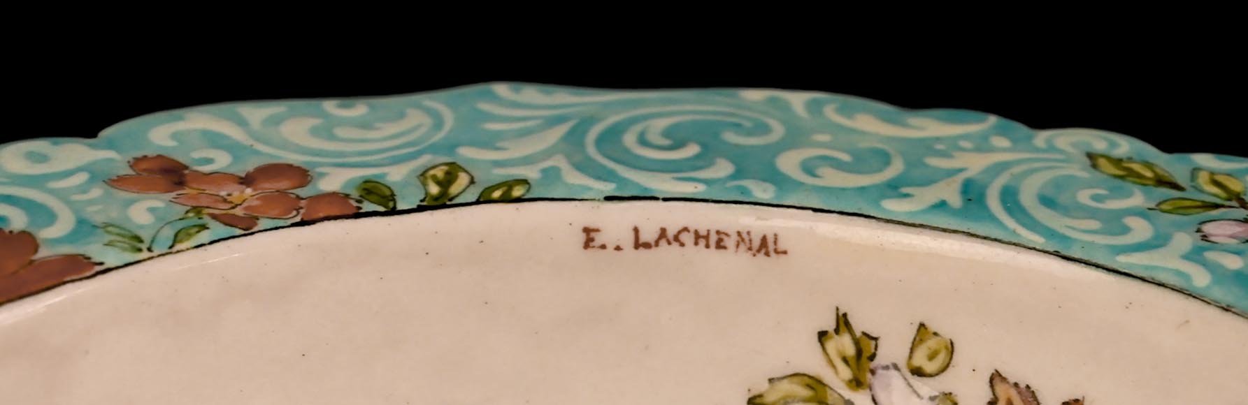 Edmond LACHENAL for L'ESCALIER DE CRISTAL, Earthenware bowl decorated with flowers, circa 1890-7