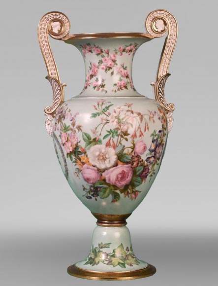 SÈVRES Manufacture, Louis-Philippe Period Vase Adorned with a Lush Floral Decoration, 1846-0