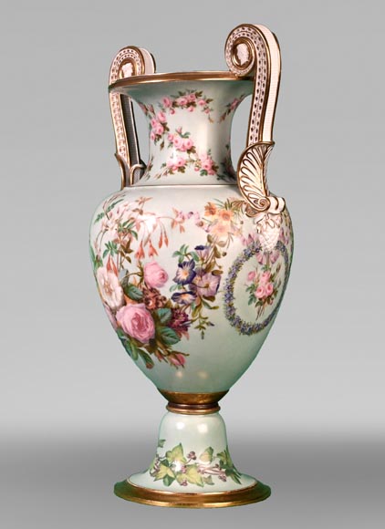 SÈVRES Manufacture, Louis-Philippe Period Vase Adorned with a Lush Floral Decoration, 1846-1