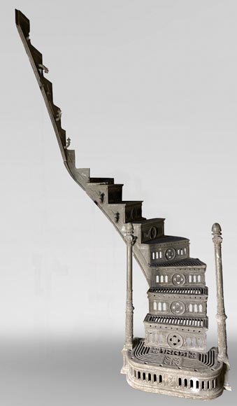 Double Quarter-Turn Staircase and Walkway in Cast Iron and Wrought Iron, 1865  -0