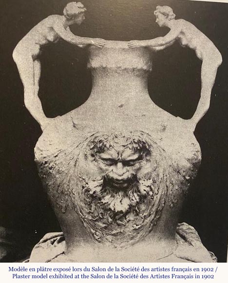 Auguste LEDRU (sculptor) and Émile COLIN (editor), Large Stoneware Vase with Masks and Gilt Bronze Female Figures, circa 1902-11