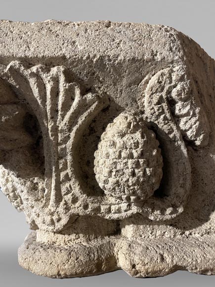 Medieval Stone Capital with Pinecone Decor, 12th Century-3