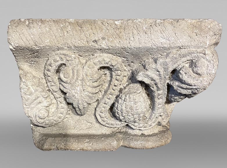 Medieval Stone Capital with Pinecone Decor, 12th Century-5