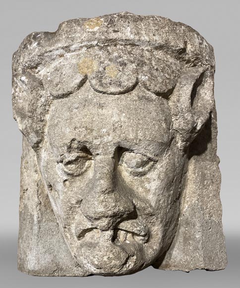 Medieval capital with demon's head, 12th century-0